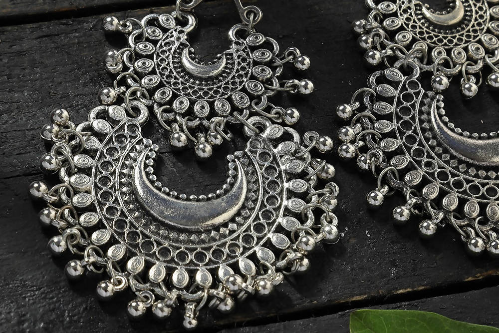 Mominos Fashion Johar Kamal Silver-Plated Chandbali Earrings For Women