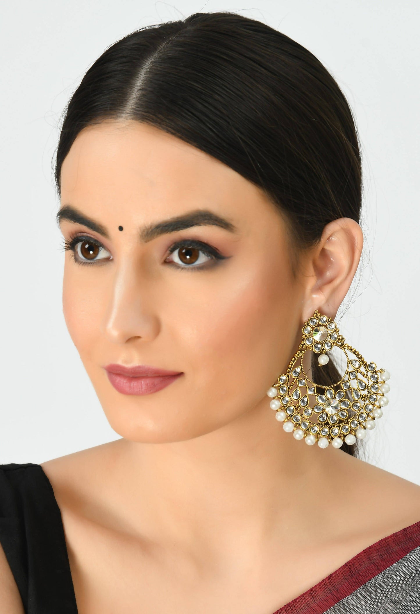 Mominos Fashion Johar Kamal Beautiful Golden And White Beaded Earrings