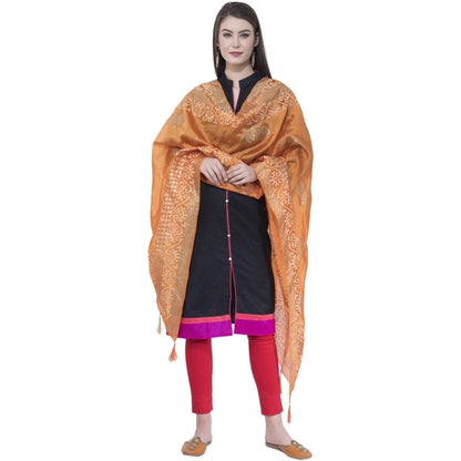 A R Silk Orange Color Silk Pahadi Print Dupattas and Chunnis