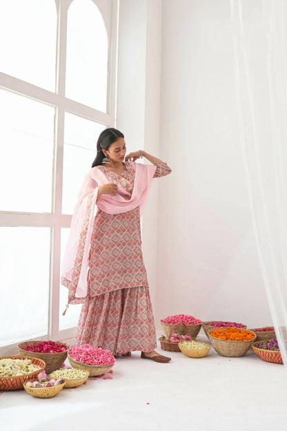 Designer Stylish Pink Muslin Stitched Suit With Dupatta - Anbazaar