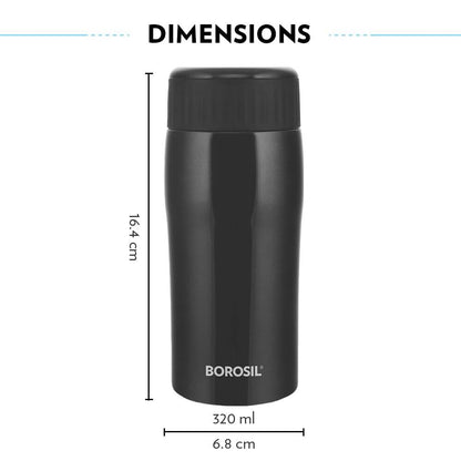 Borosil Cosmic Insulated Water Bottle Tumbler - 320ml (Black)