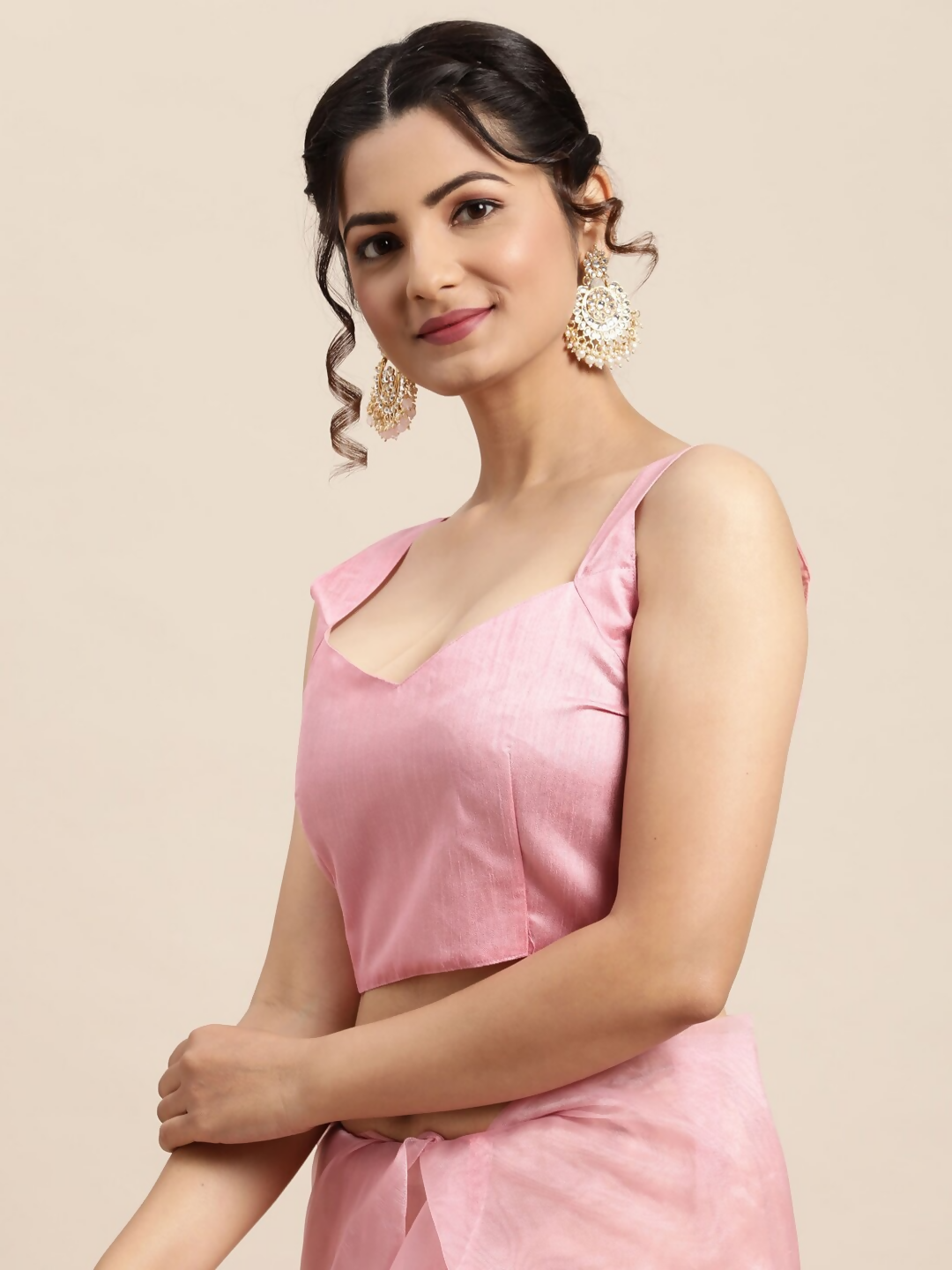 Saree Mall Pink Floral Embroidered Organza Sarees