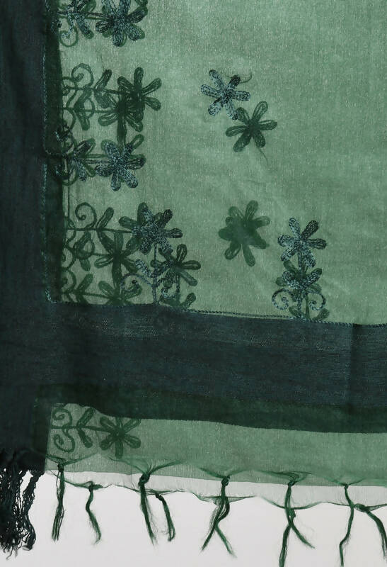 Mominos Fashion Moeza Women's Orgenza All Over Chikan Work Bottle Green Dupatta