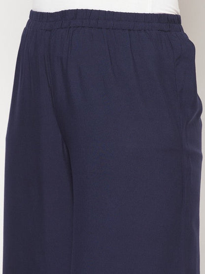 Aniyah Rayon Flared Slip-On Navy Blue Palazzo