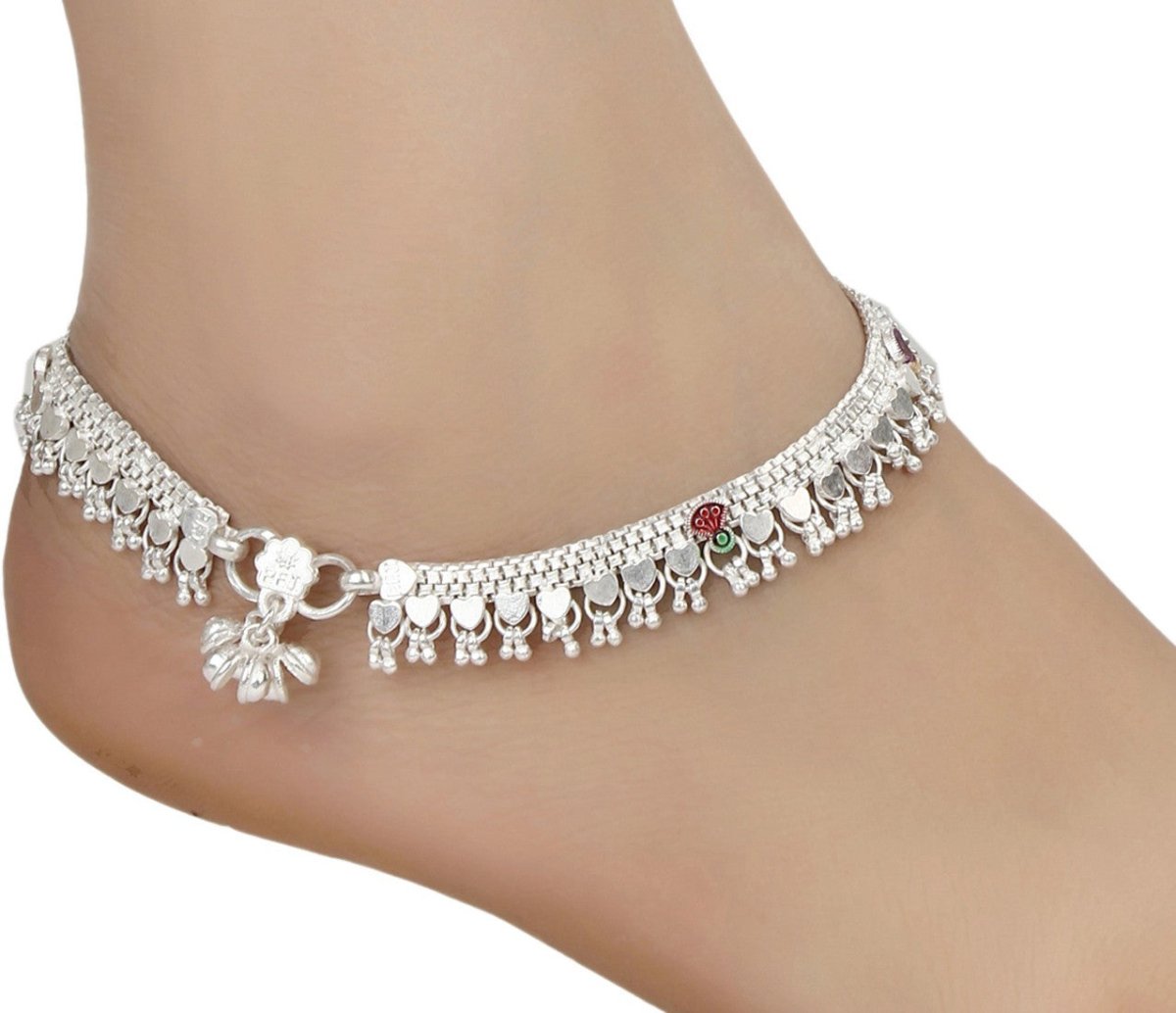 AanyaCentric Silver Plated White Metal Payal Indian Traditional Ethnic Fashion Imitation Jewellery Foot Chain