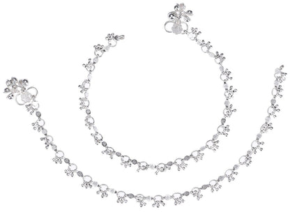 AanyaCentric Silver Plated Traditional Anklets Payal - Classic and Stylish for Women and Girls