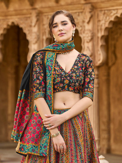 Monjolika Fashion Multi Color Jacquard Designer Lehenga Choli For Festival