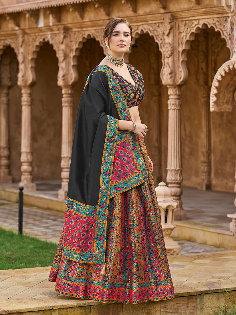 Monjolika Fashion Multi Color Jacquard Designer Lehenga Choli For Festival
