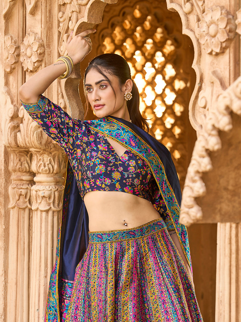 Monjolika Fashion Navy Blue Color Jacquard Designer Lehenga Choli For Festival