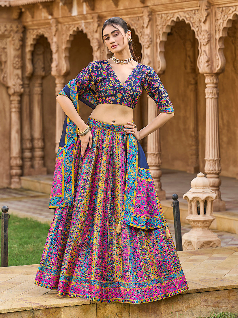 Monjolika Fashion Navy Blue Color Jacquard Designer Lehenga Choli For Festival