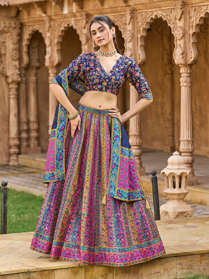 Monjolika Fashion Navy Blue Color Jacquard Designer Lehenga Choli For Festival