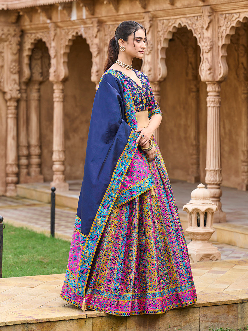Monjolika Fashion Navy Blue Color Jacquard Designer Lehenga Choli For Festival