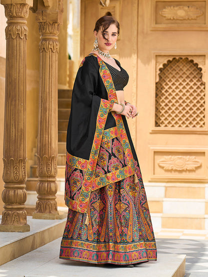 Monjolika Fashion Black Color Jacquard Designer Work Lehenga Choli For Ceremonial