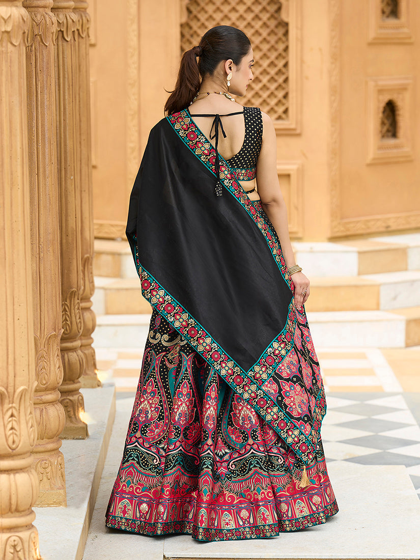 Monjolika Fashion Charming Black Color Jacquard Lehenga Choli With Dupatta