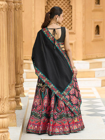 Monjolika Fashion Charming Black Color Jacquard Lehenga Choli With Dupatta
