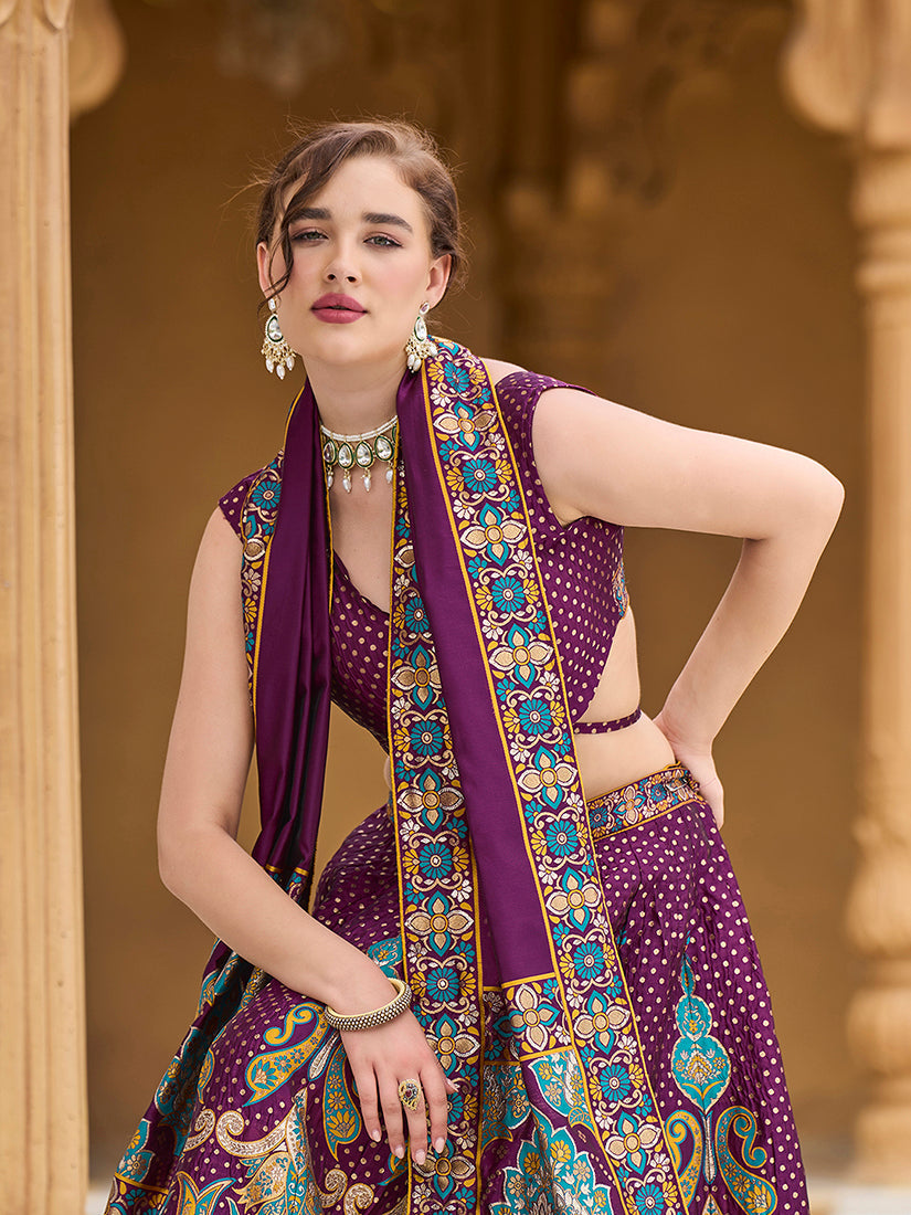 Monjolika Fashion Charming Wine Color Jacquard Lehenga Choli With Dupatta