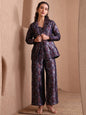 Monjolika Fashion Women's Navy Blue Banarasi Brocade Co-ord Set With Designer Blazer & Wide-Leg Pants