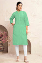 Monjolika Fashion Sea Green Color Cotton Casual Kurti With Pocket
