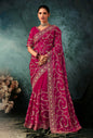 Monjolika Fashion Rani Pink Faux Crepe Embroidery Bridal Reception Festival Wedding Wear Heavy Border Saree