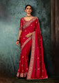 Monjolika Fashion Red Wear Fabric Embroidery Bridal Reception Festival Wedding Wear Heavy Border Saree