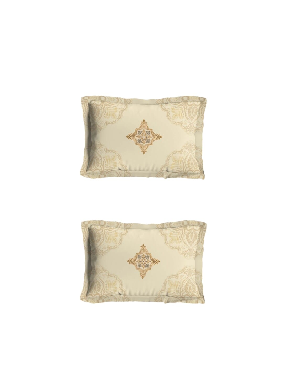 DDecor Beige & Grey Ethnic Motifs 180 TC Cotton 1 King Bedsheet with 2 Pillow Covers