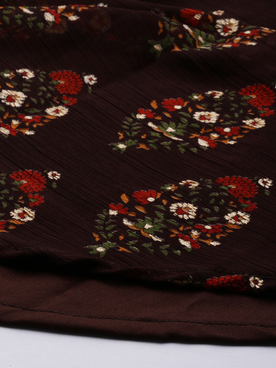 Souchii Women Brown & Red Floral Printed Block Print Kurta