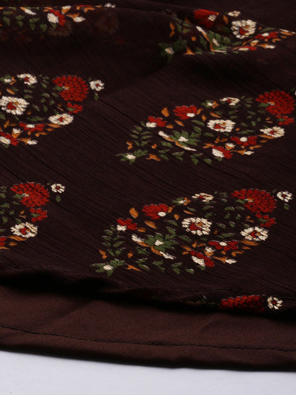 Souchii Women Brown & Red Floral Printed Block Print Kurta