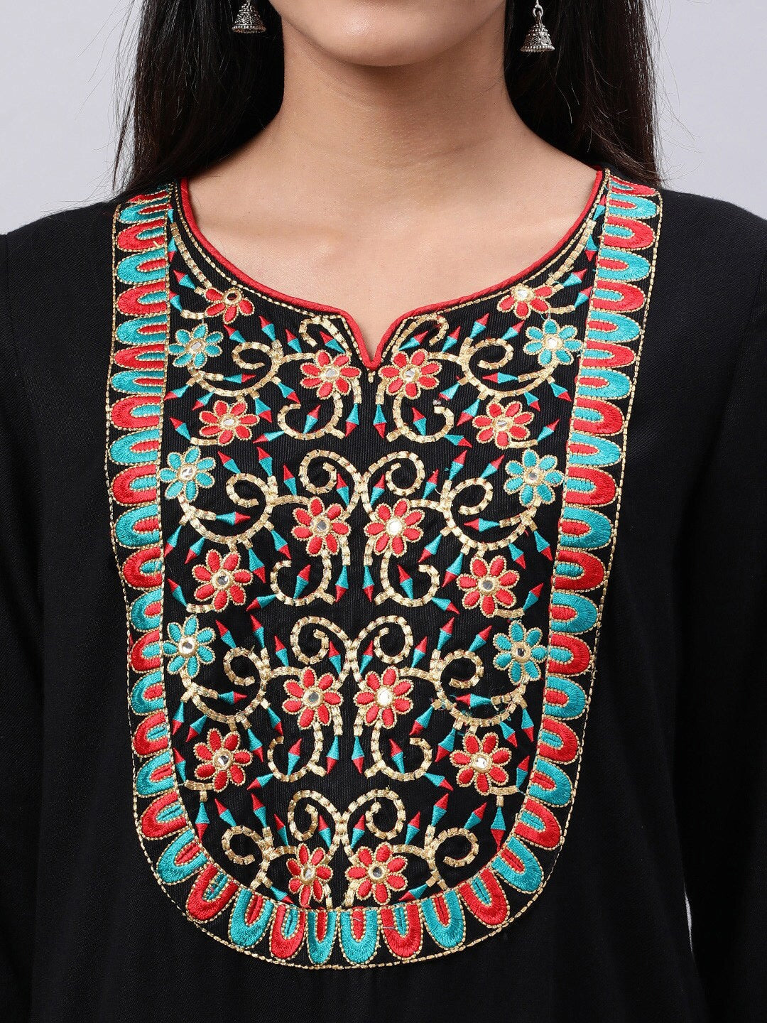 Souchii Black Geometric Yoke Design Thread Work Grandeur & Majestic Artwork Kurta