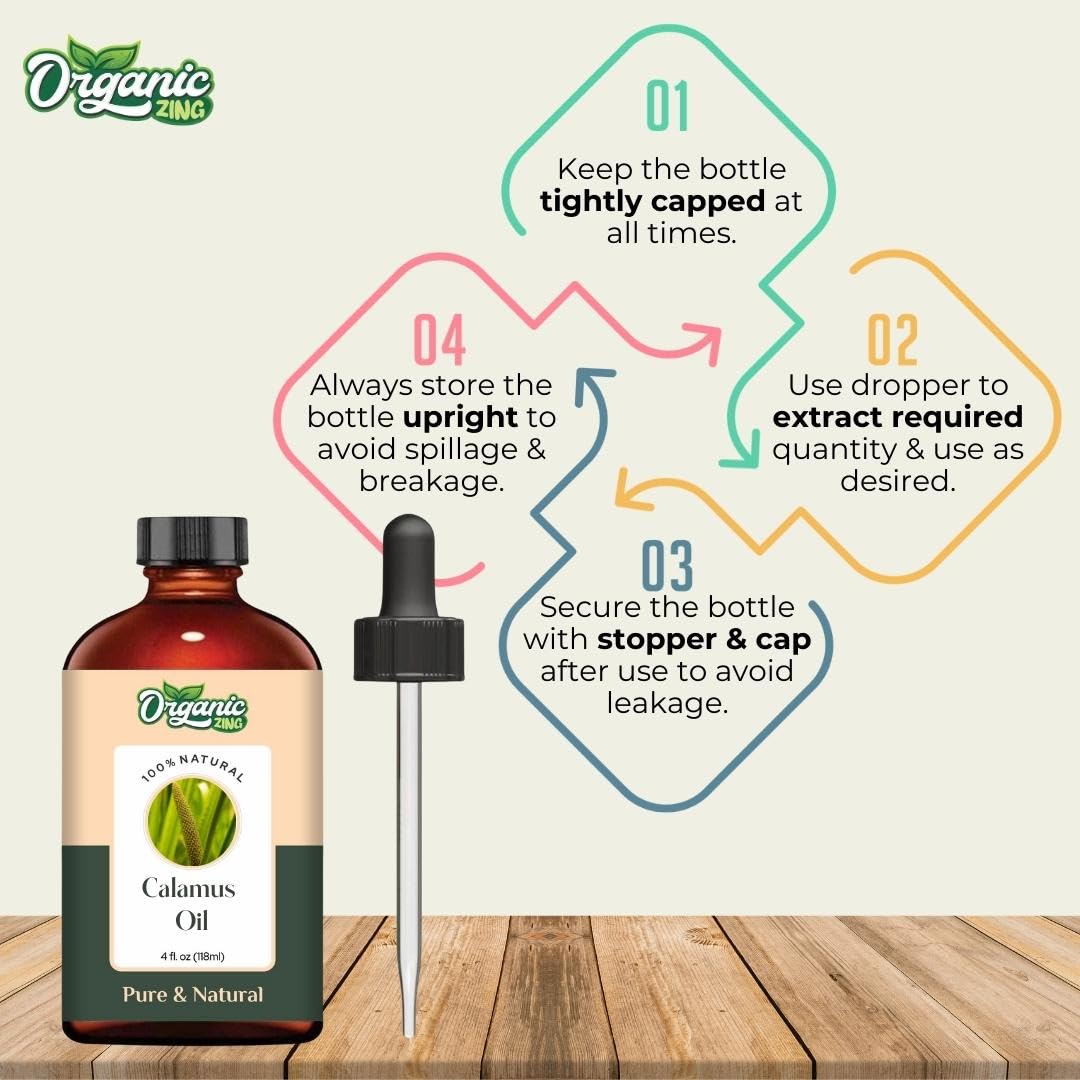 Organic Zing Calamus (Acorus Calamus) Oil | Pure & Natural Essential Oil for Skincare, Hair Care, Aroma & Diffusers