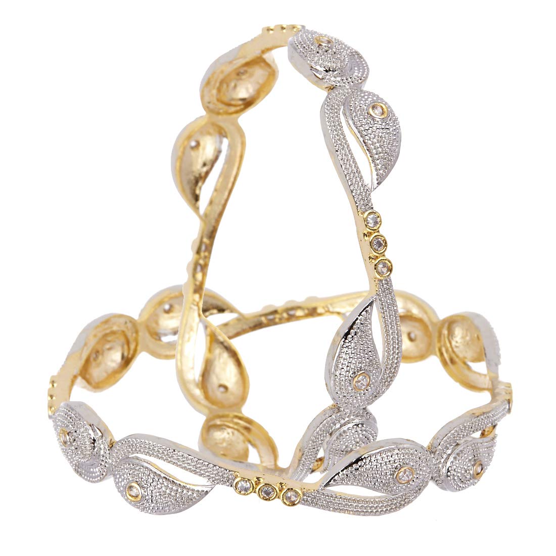 Gold-Polished Alloy Heart Shape American Diamond Studded Bangle Set - The Pari