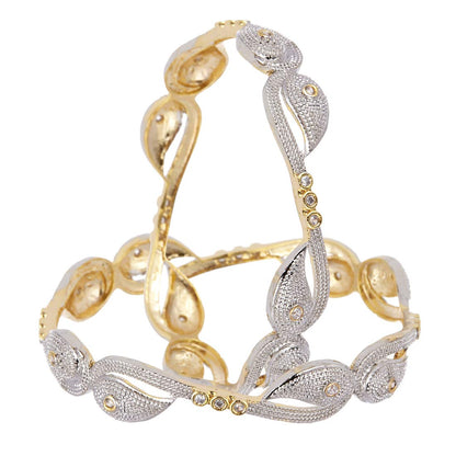 Gold-Polished Alloy Heart Shape American Diamond Studded Bangle Set - The Pari