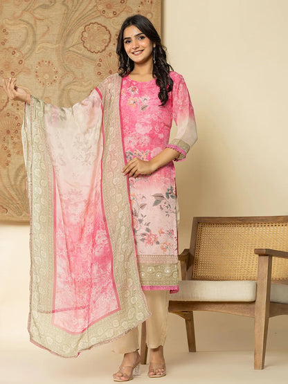 Yufta Oragnza Kurta Set With Pant And Dupatta Comes With Cotton Lining And Intricate Embroideries