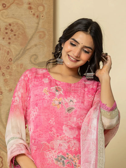 Yufta Oragnza Kurta Set With Pant And Dupatta Comes With Cotton Lining And Intricate Embroideries