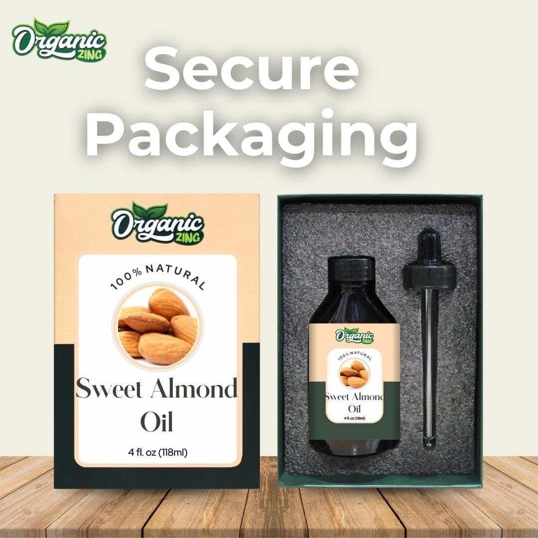 Organic Zing Sweet Almond (Prunus Amygdalus) Oil | Pure & Natural Essential Oil for Skincare, Hair Care, Massage