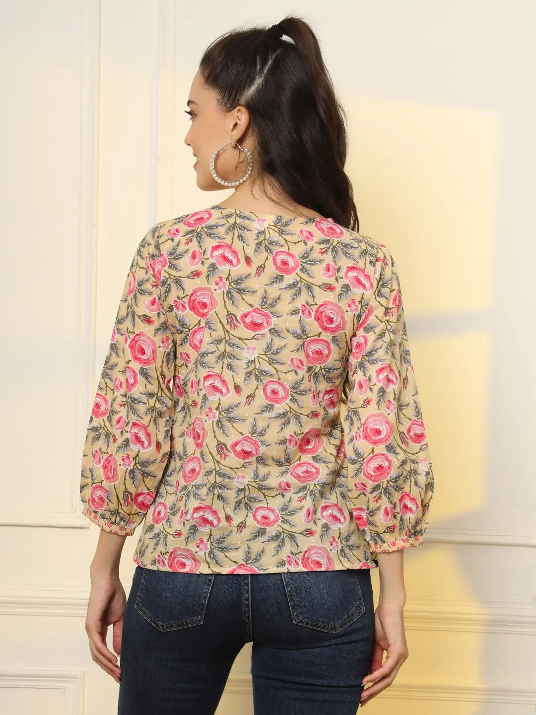 Yufta Cotton Yellow Floral Tie Up Top