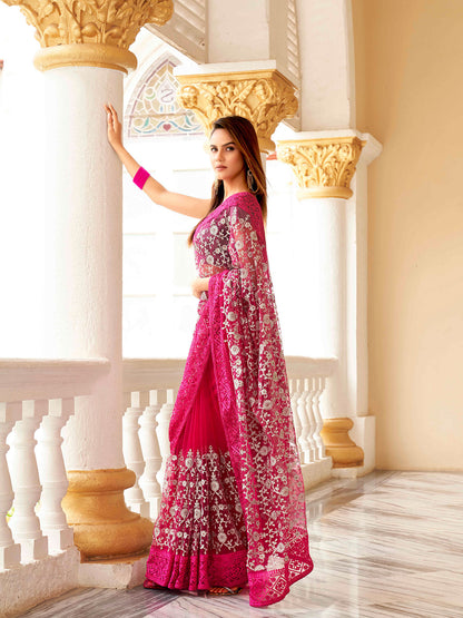 Tikhi Imli Embellished Beads and Stones Net Heavy Work Saree