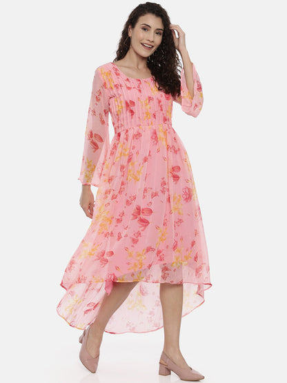 Souchii Women Beautiful Pink Floral Printed A-Line Dress
