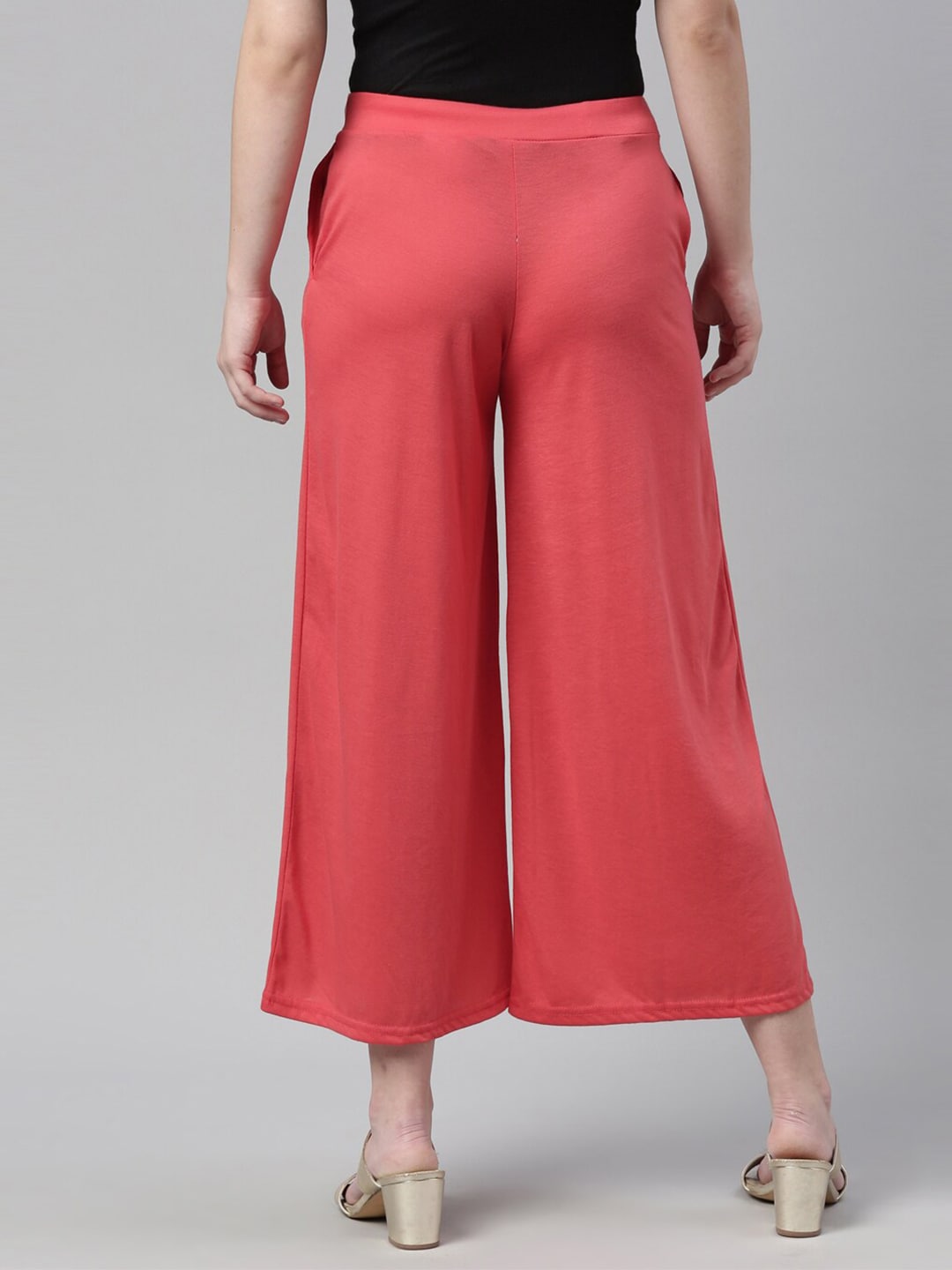 Souchii Peach-Coloured Knitted Palazzos