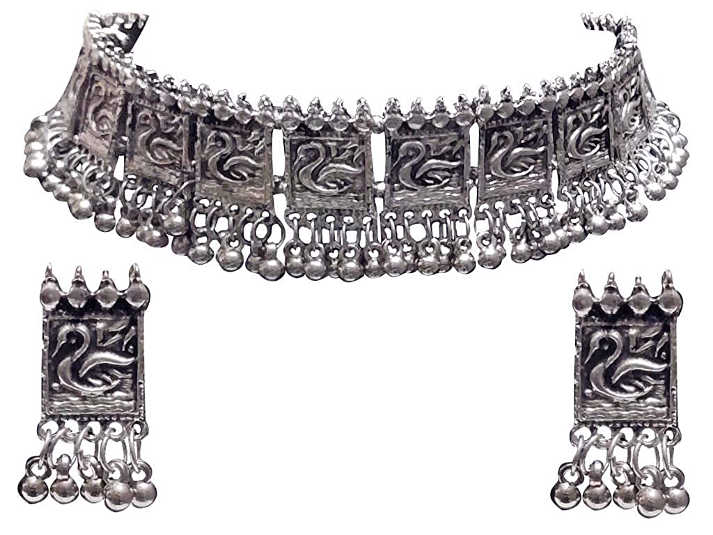 Silver-Plated Alloy Oxidised Silver Geometric Necklace - The Pari