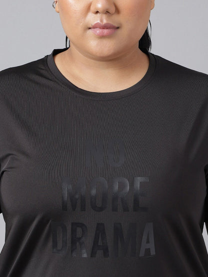 MKH Plus Size Typography Printed Dri-FIT Relaxed Fit Drop-Shoulder Sleeves Gym T-shirt