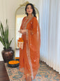 The52 Embroidered Vichitra Silk Fabric Straight Kurta, Pant and Dupatta Set