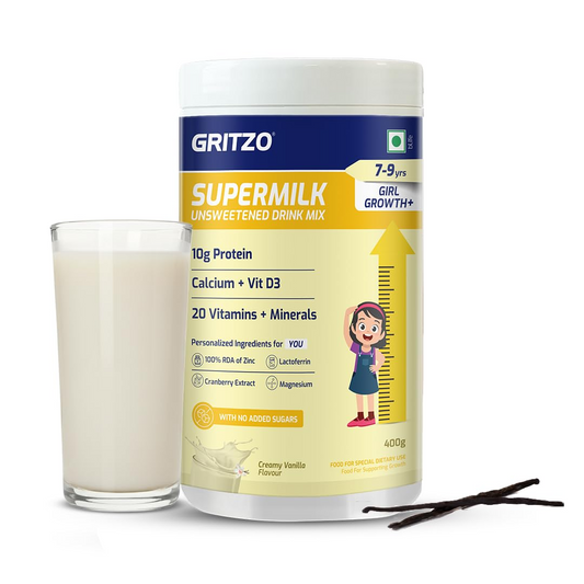 Gritzo SuperMilk Height+ (7-9y Girls), 10g Protein (Creamy Vanilla)