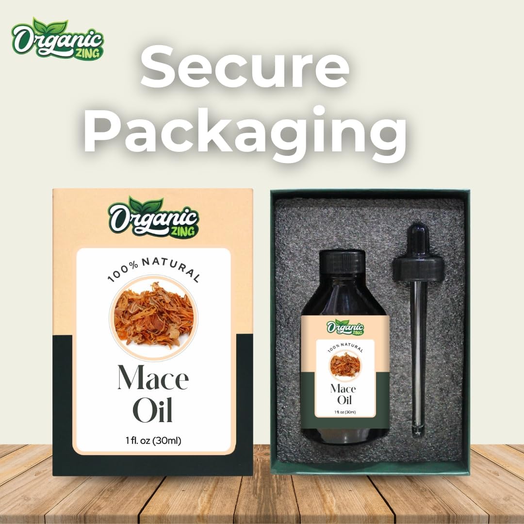Organic Zing Mace (Myristica Fragrans) Oil | Pure & Natural Essential Oil for Skin Care, Haircare, Aroma & Diffusers