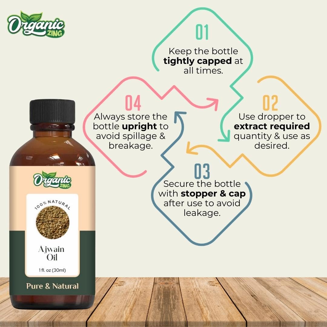 Organic Zing Ajwain (Trachyspermum Ammi) Oil | Pure & Natural Essential Oil for Skincare, Hair Care & Massage