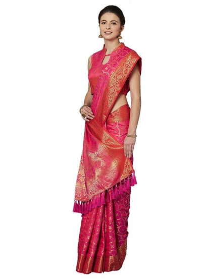 Akhilam Women's Jacquard Kanjivaram Silk Saree With Unstitched Blouse