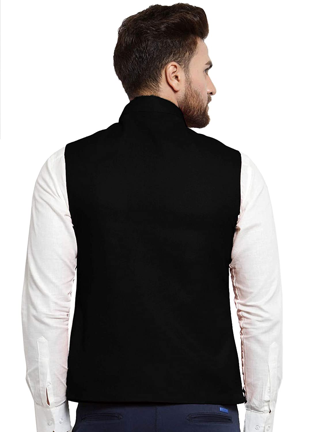 Vastraa Fusion Men's Cotton-Blended Mate Black Nehru Jacket/Waistcoat