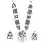 Silver-Plated Alloy Long Kundan Studded Silver Oxidised Necklace - The Pari