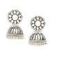 Rhodium-Plated Alloy Round Mirror Studded Jhumki Earrings - The Pari