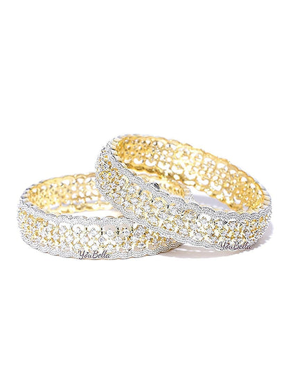 Gold-Polished Alloy American Diamond Broad Bangle Set - The Pari