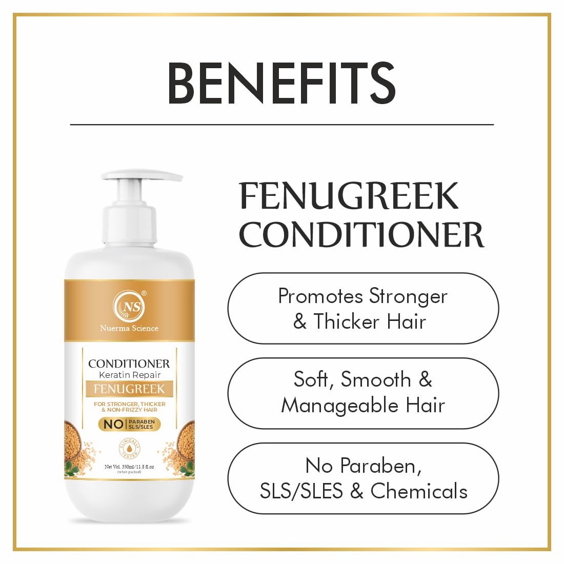 Nuerma Science Keratin Repair Fenugreek Hair Conditioner for Stronger, Thicker & Non-Frizzy Hair